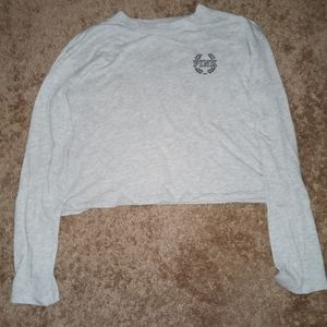 Gray Pink Long Sleeve Crop Top